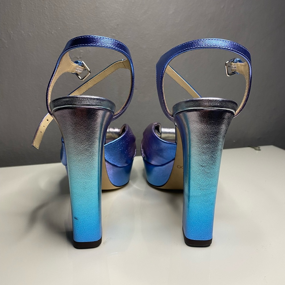 Jimmy Choo Iridescent Blue-Purple Platform Sandals - Picture 4 of 9